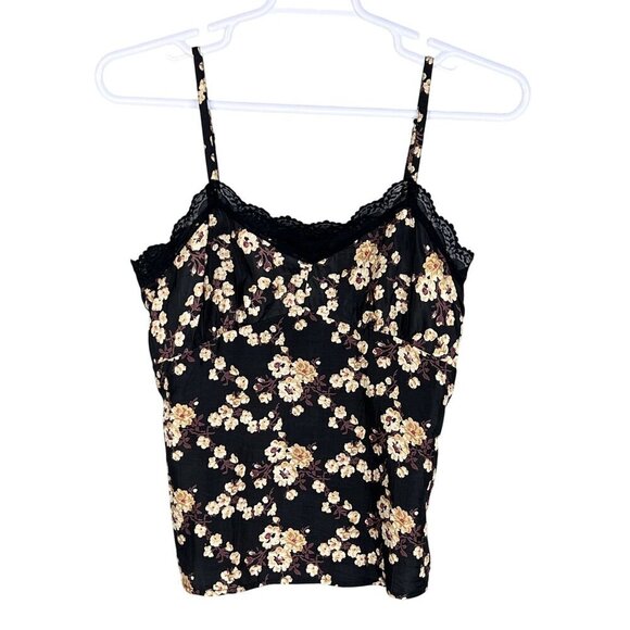 Y2K American Eagle Outfitters Womens 12 Silk Babydoll Dark Floral Lace Trim Cami - Picture 6 of 12